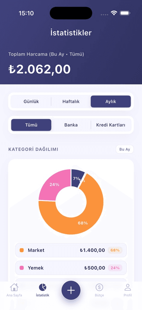 BudgetReflector istatistik ekranı
